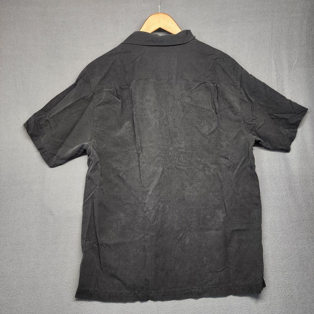 Tommy Bahama Shirt Men Lerge Original Fit Black 100% Silk Short Sleeve Button Up